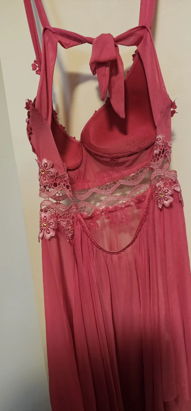 Pink Babydoll Lingerie with Lace and Beads - photo 4
