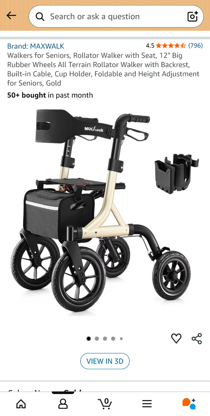 MAXWALK Walker Rollator with Seat and Bag