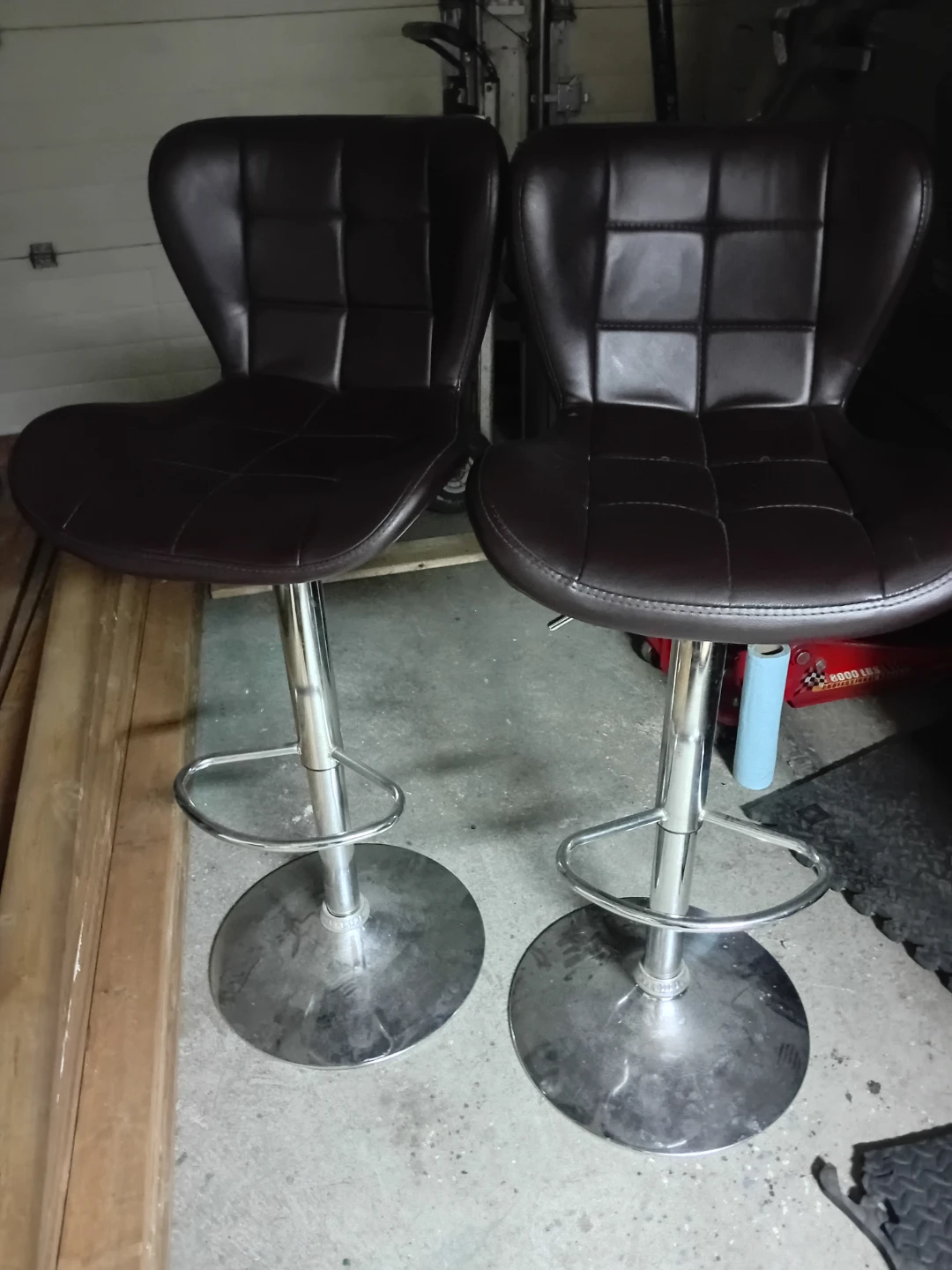 Set of 2 Adjustable Brown Faux Leather Bar Stools