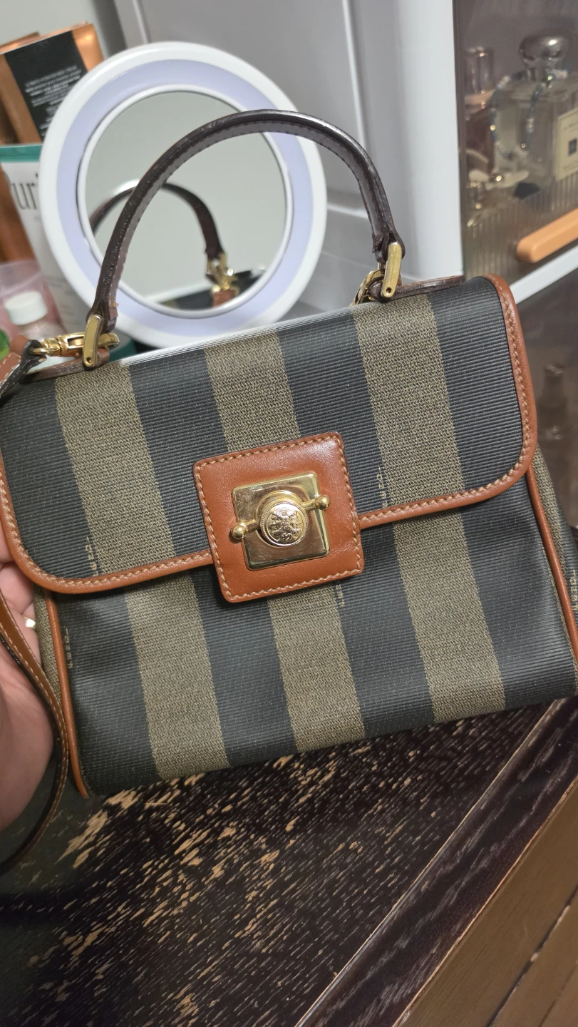 Fendi Zucca Striped Canvas Shoulder Bag