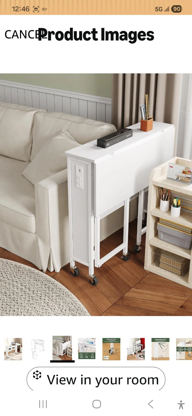 White Folding Table with 2 AC Outlets, 2 USB Ports, and Wheels - photo 3