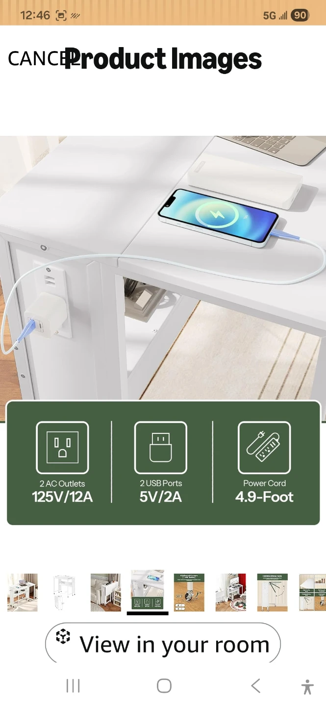 White Folding Table with 2 AC Outlets, 2 USB Ports, and Wheels - photo 4