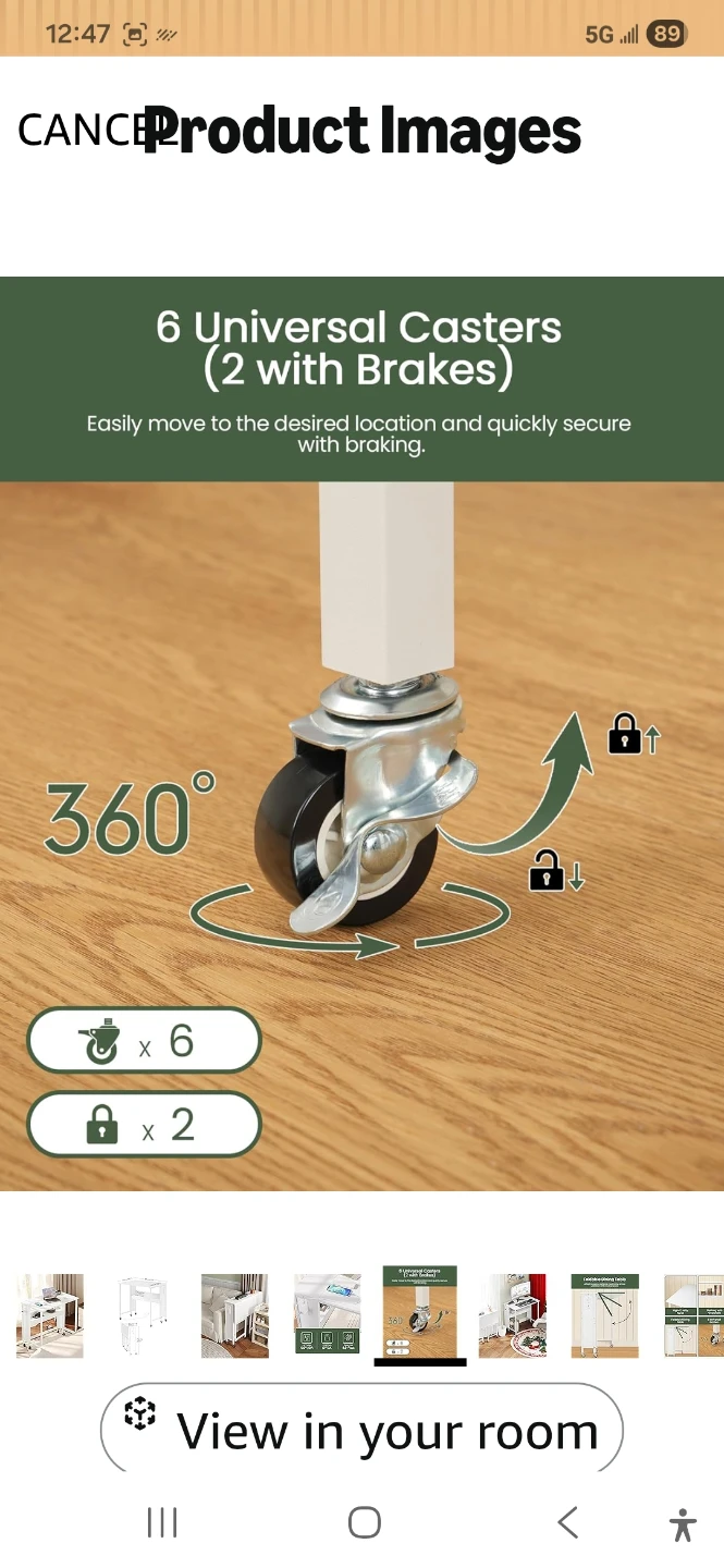 White Folding Table with 2 AC Outlets, 2 USB Ports, and Wheels - photo 5
