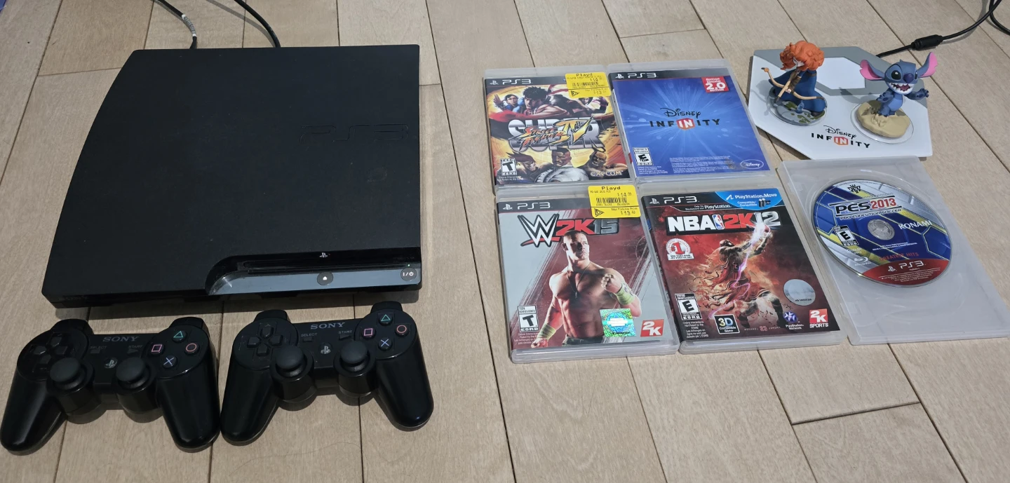 PS3 Slim Console 2 Controllers 5 Games Disney Infinity Figures - photo 2