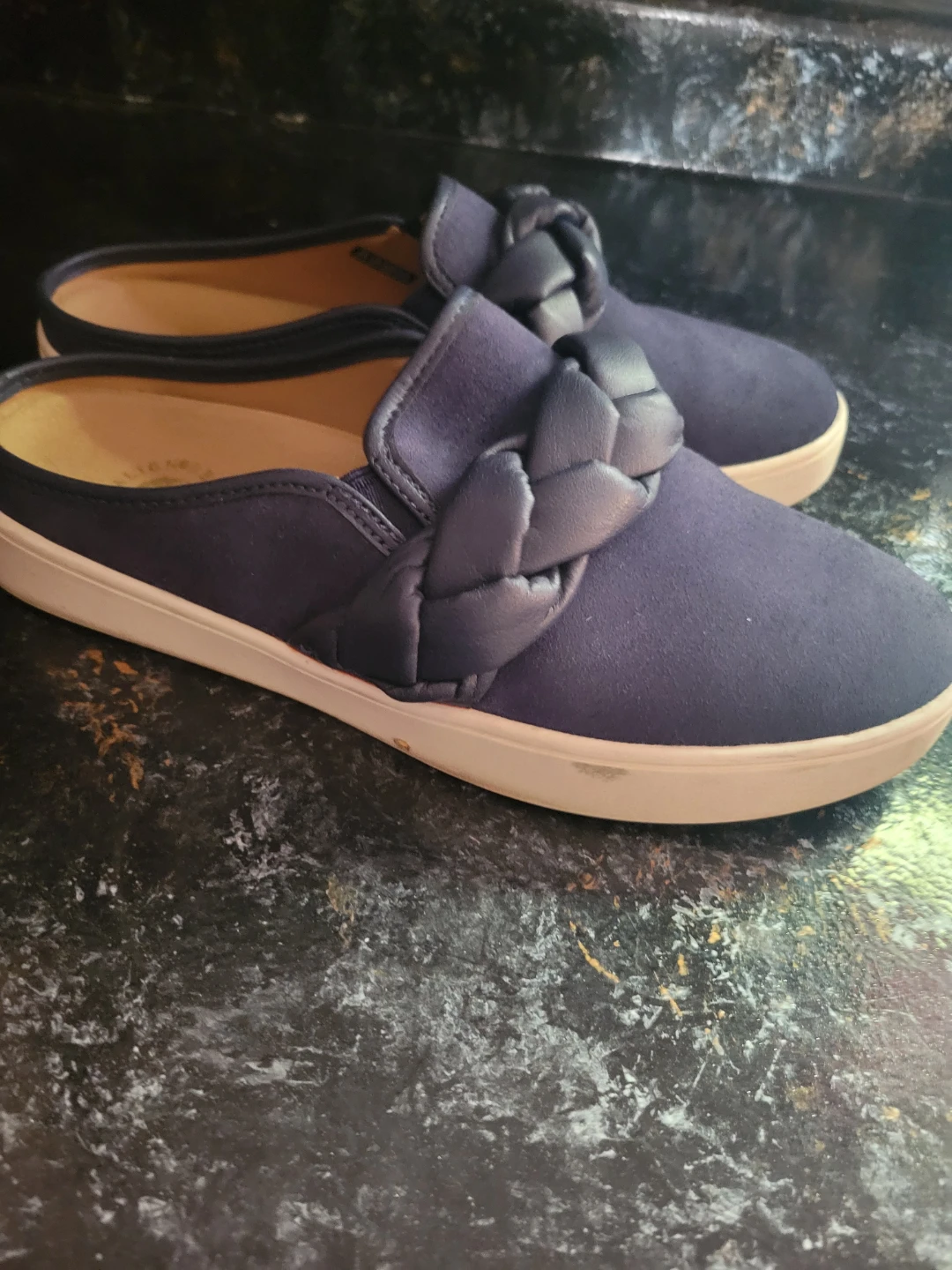 Italian Revitalign Navy Suede Braided Mules