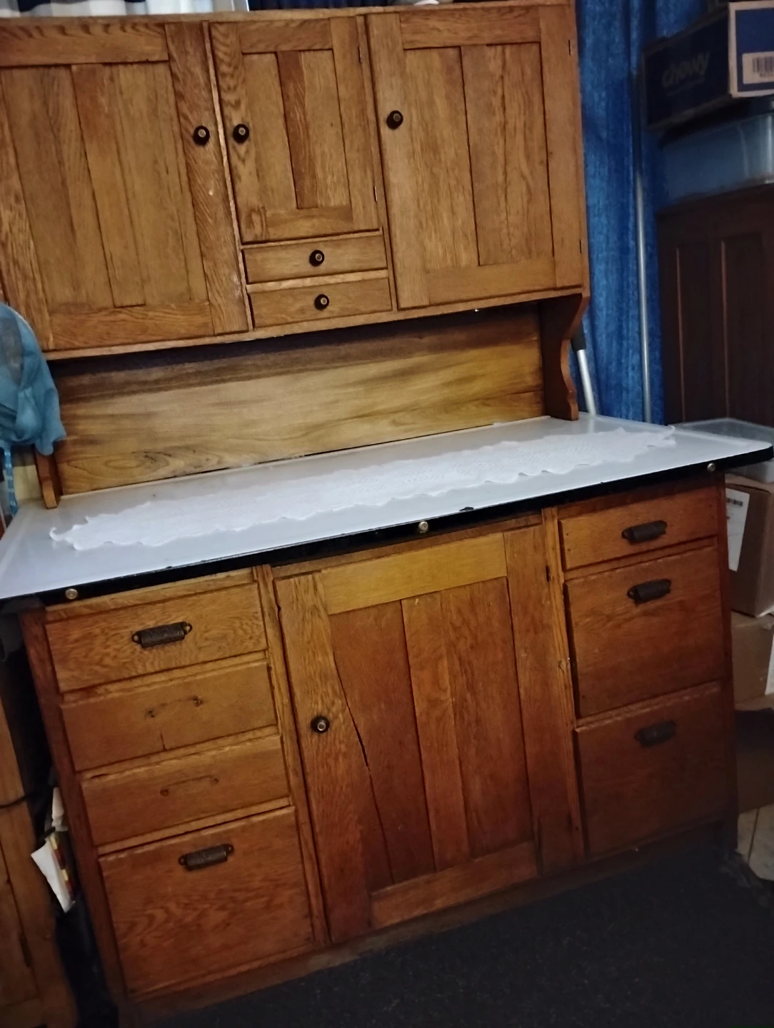 Antique Oak Kitchen Cabinet with Enamel Top - photo 2
