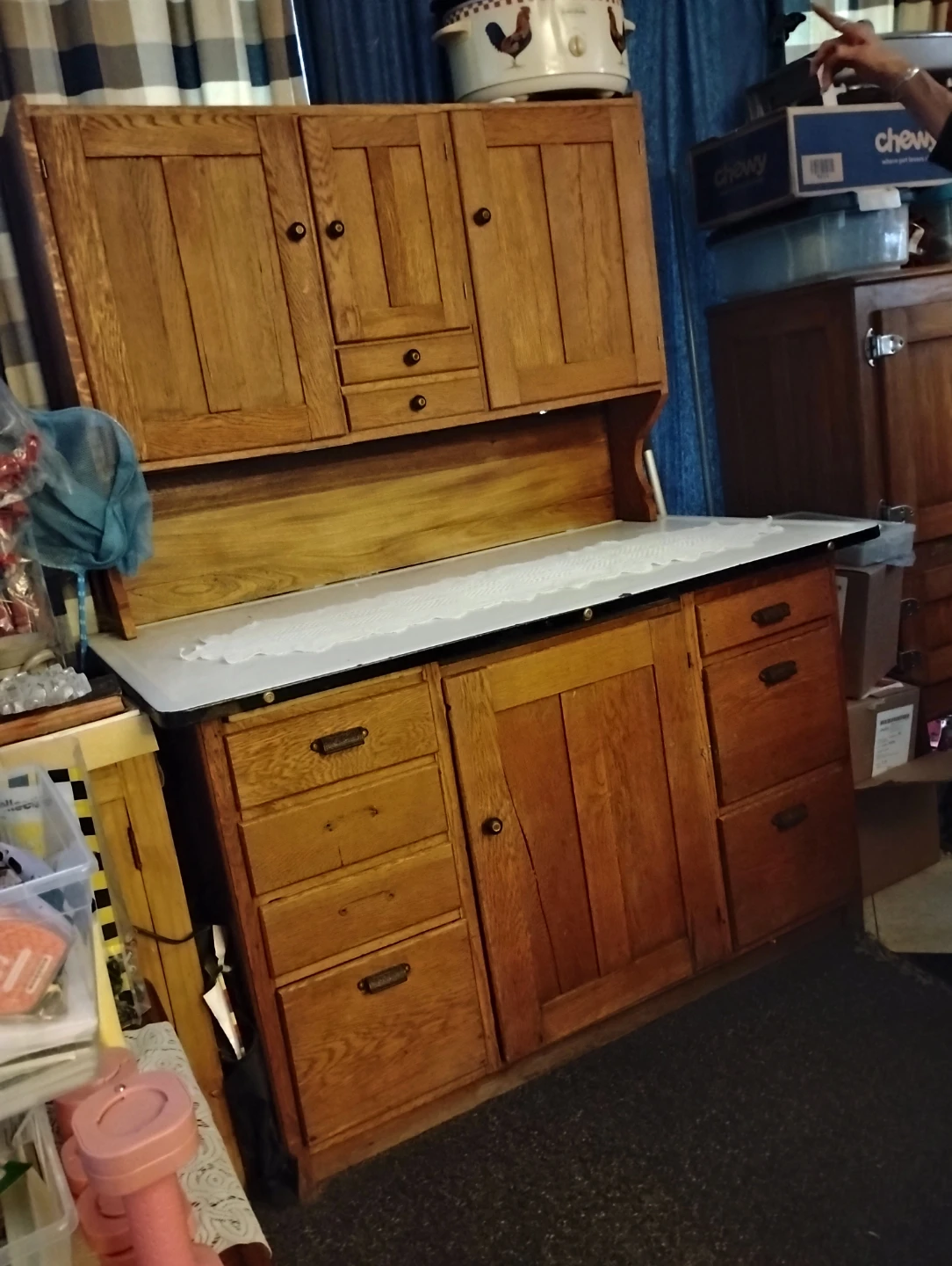 Antique Oak Kitchen Cabinet with Enamel Top - photo 3