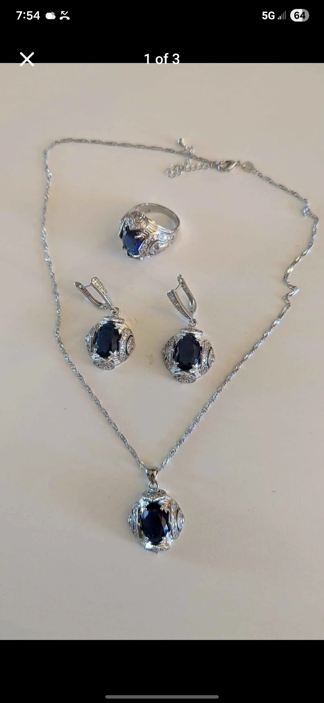 925 plated - Blue Gemstone Ring, Necklace, and Earrings Set