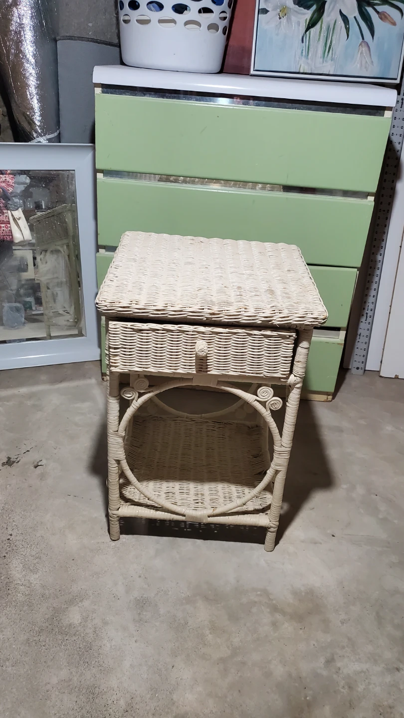 Wicker Nightstand Side Table with Drawer - photo 2