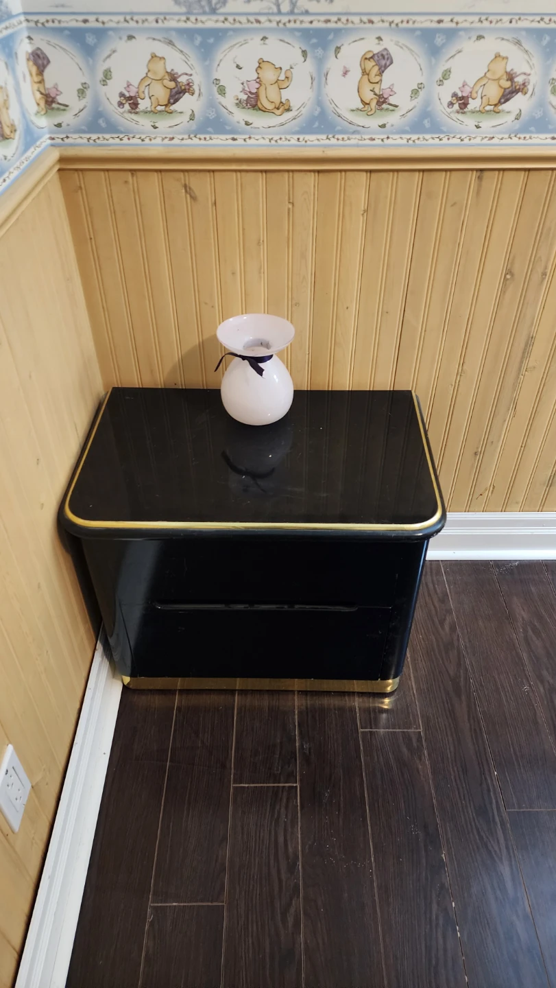 Black 2-Drawer Nightstand with Gold Trim