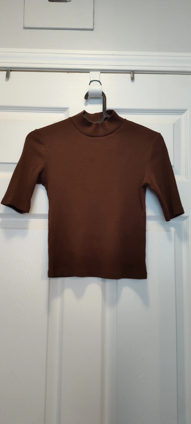 Brown Mock Neck 3/4 Sleeve Top