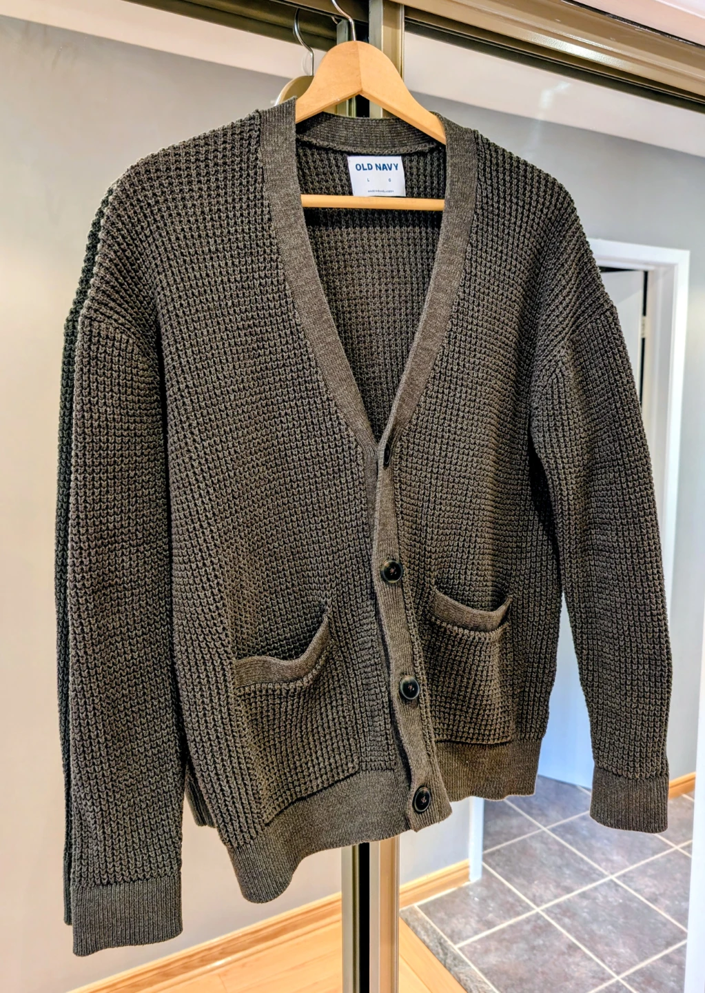 Old Navy Men's Dark Green Waffle Knit Cardigan