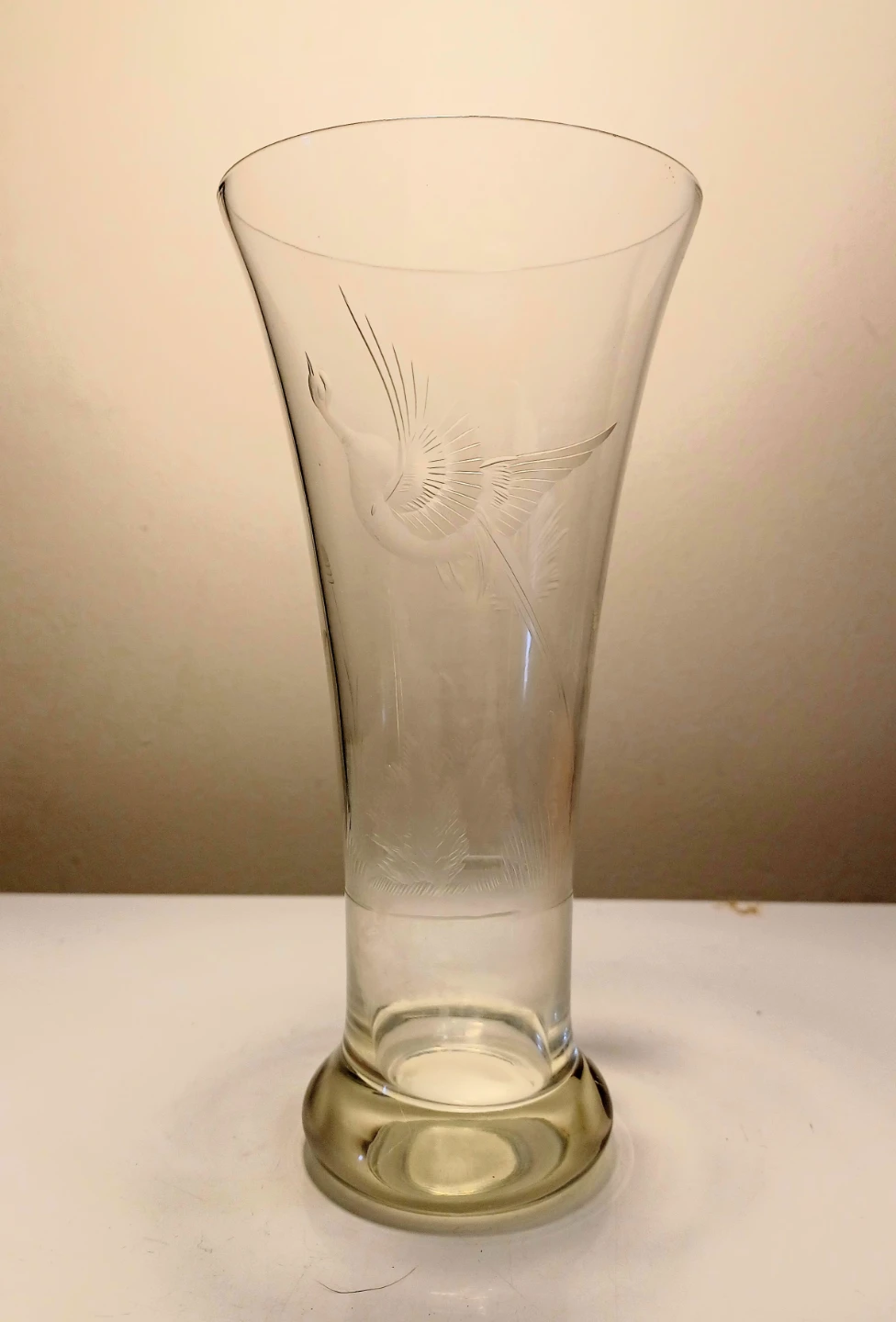 Vtg Bohemian Etched Crystal Vase