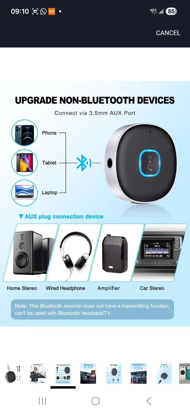 Dual Bluetooth and 3.5mm AUX Wireless Receiver Music Streaming