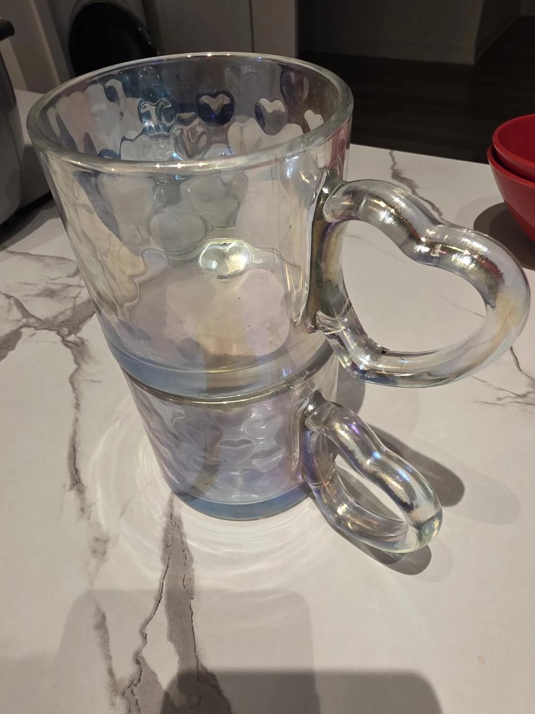 Clear Iridescent Heart Handle Mug