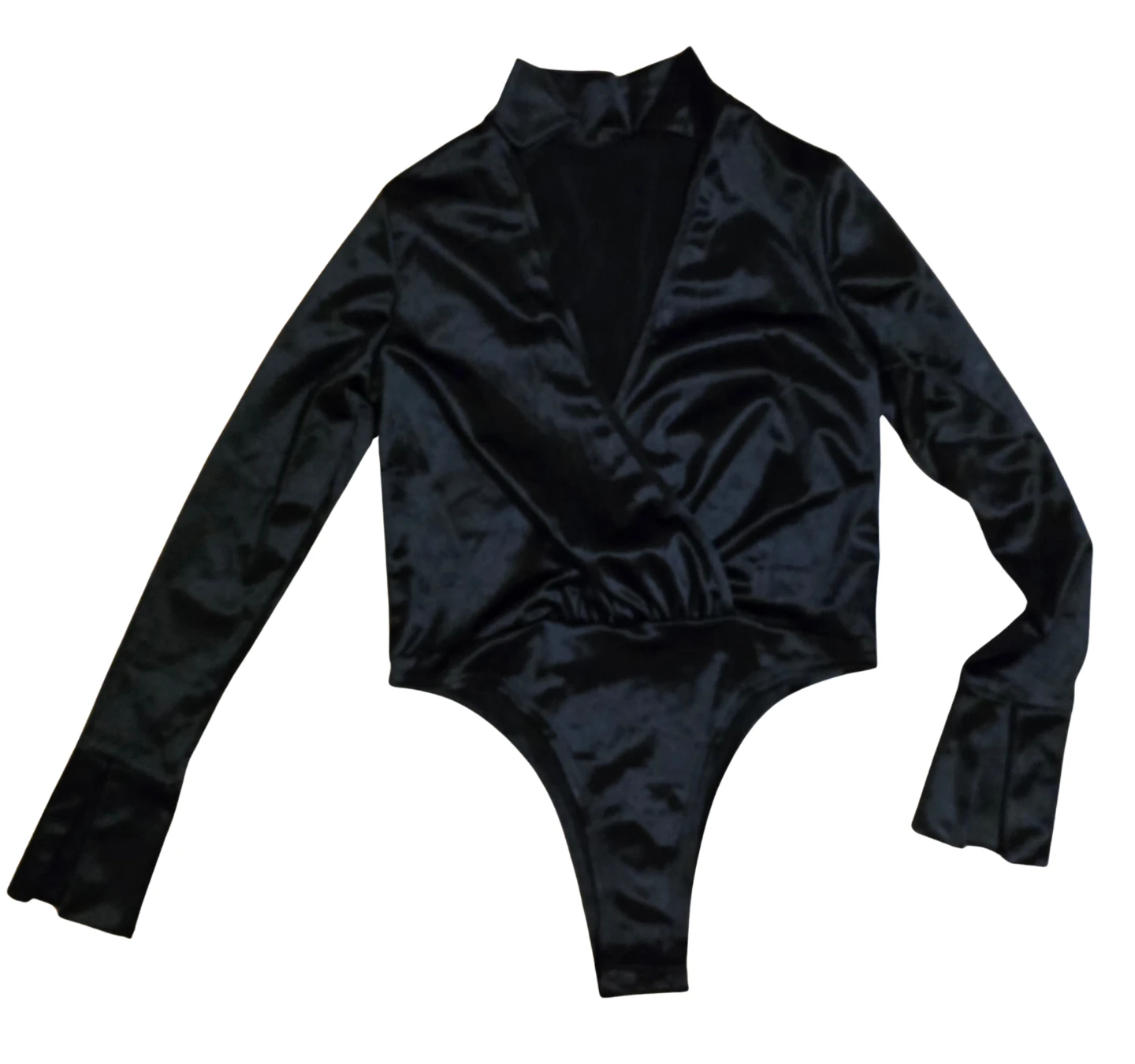 Black Satin Long Sleeve Bodysuit