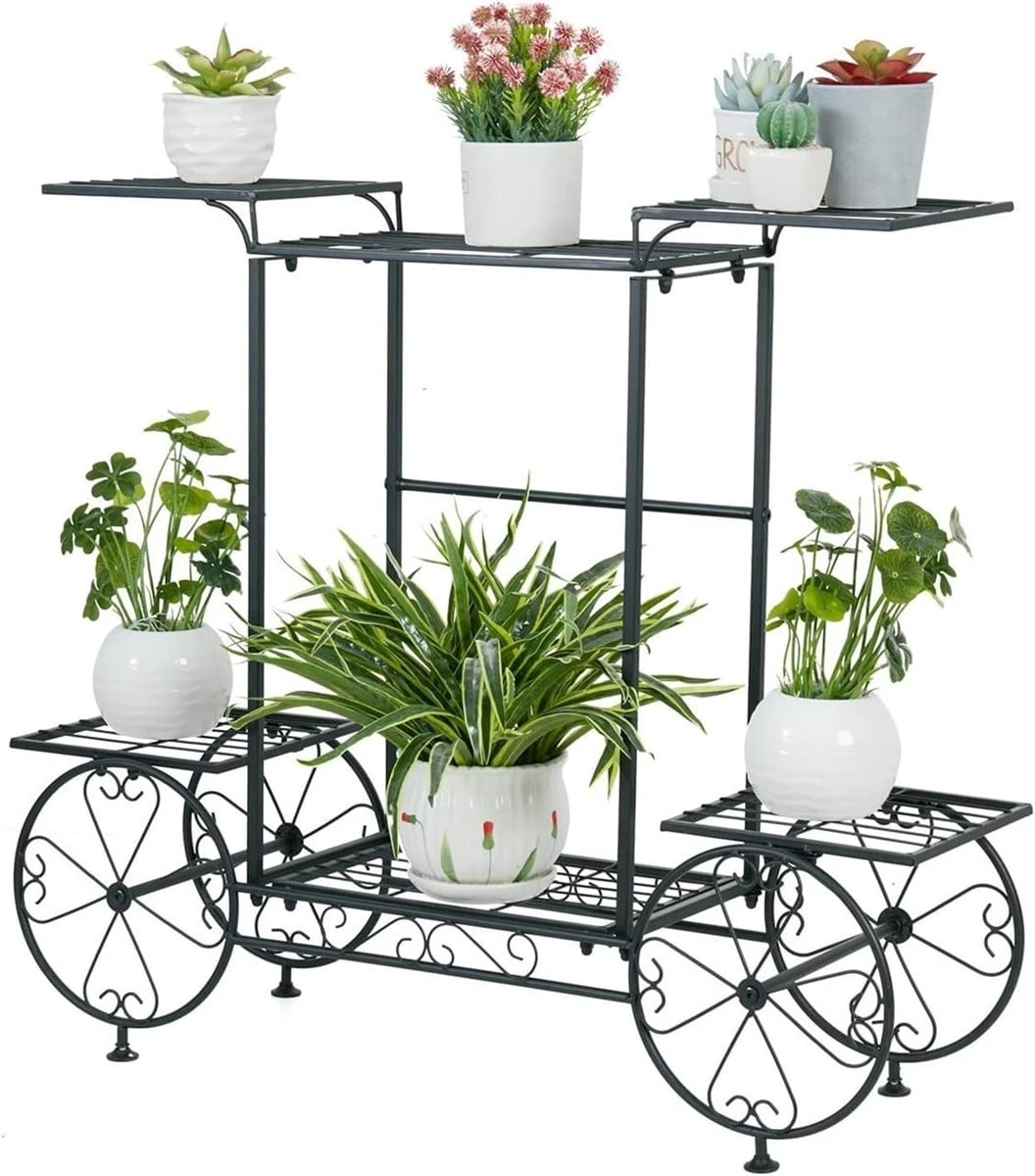 Black Metal Plant Stand with Wheels