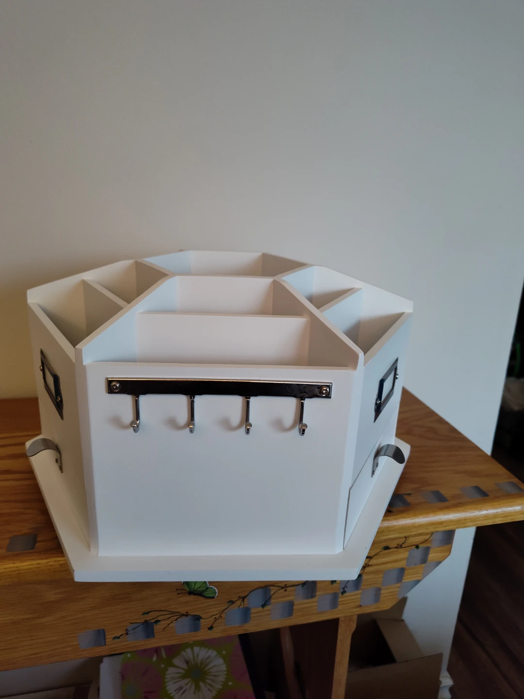White Desk Organizer with Drawer and Hooks