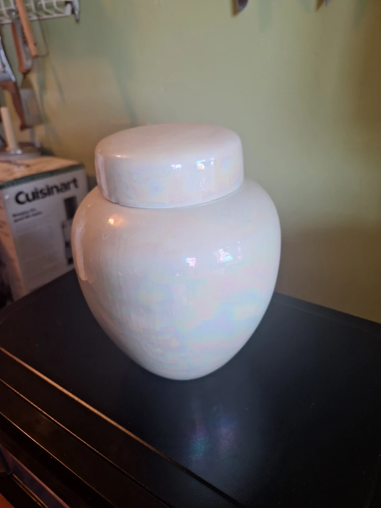 White Iridescent Ginger Jar with Lid - photo 3