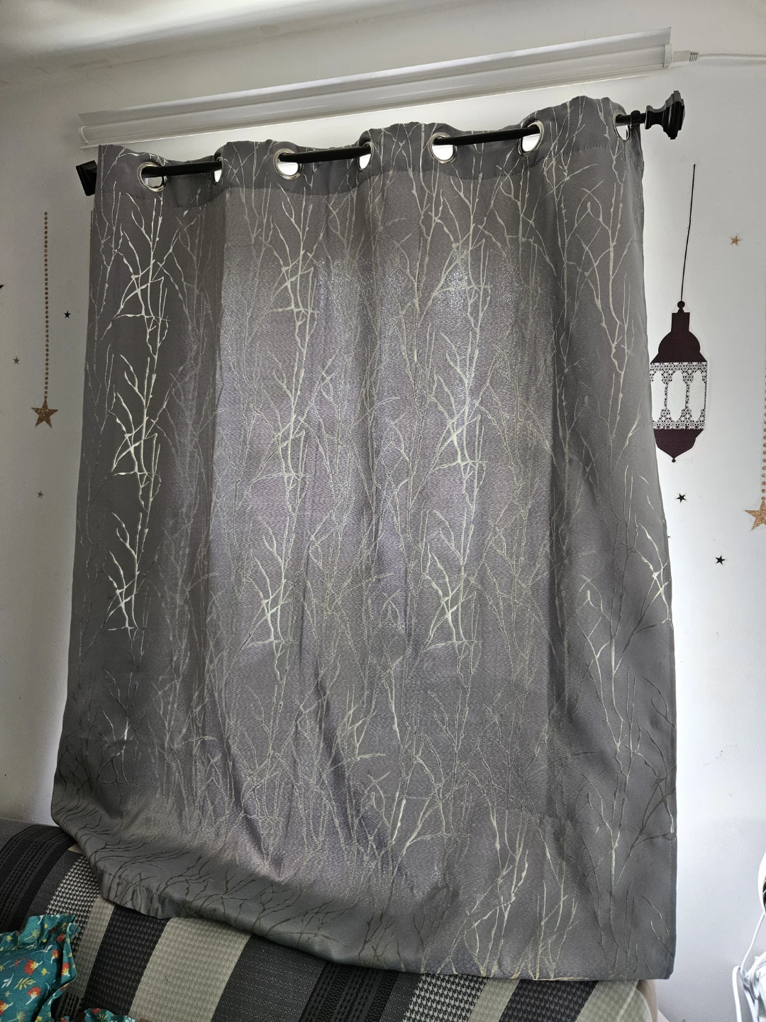 Gray Curtain with Branch Pattern 3 peice set