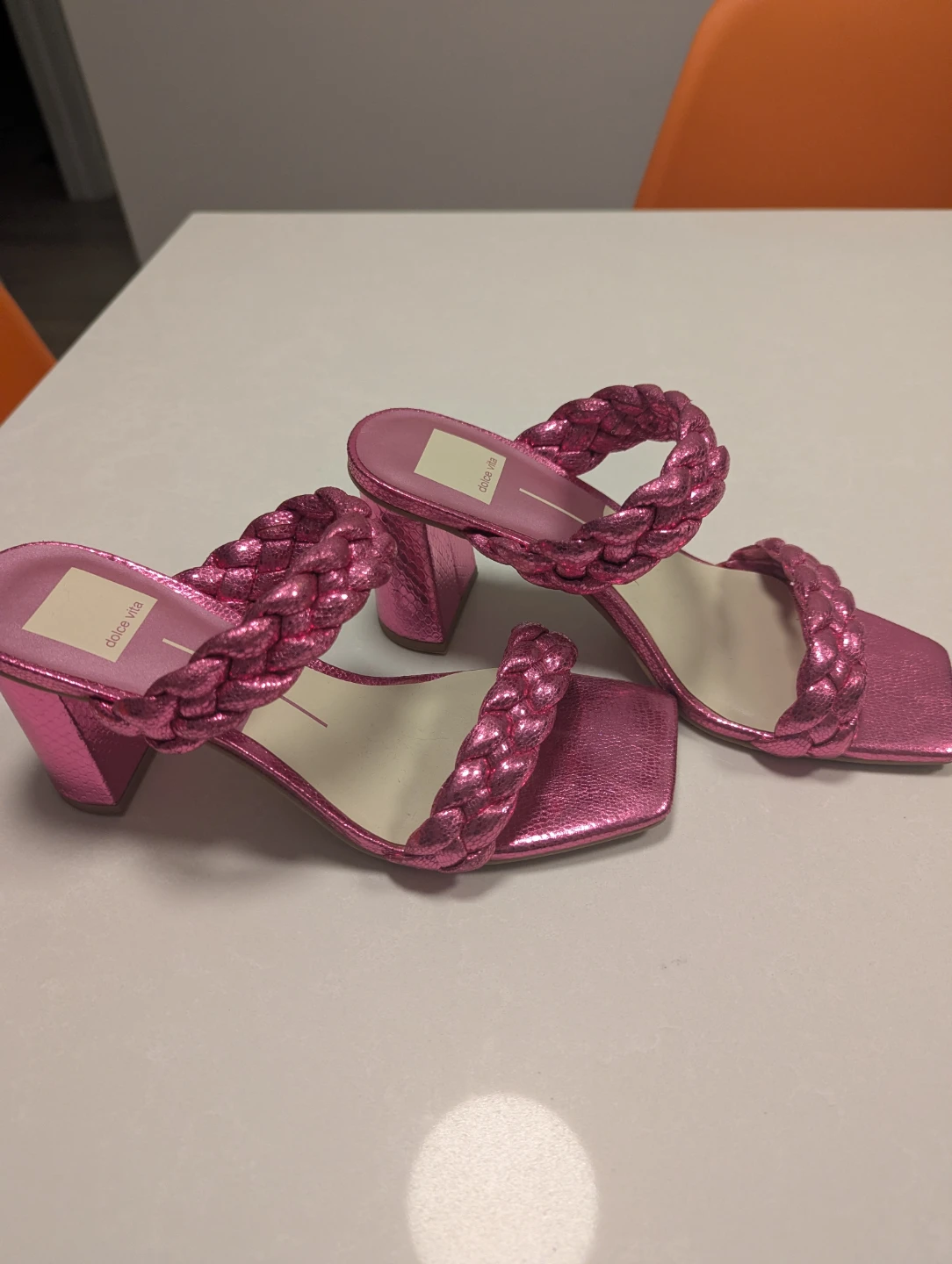Dolce Vita Pink Metallic Braided Heel Sandals Size 8