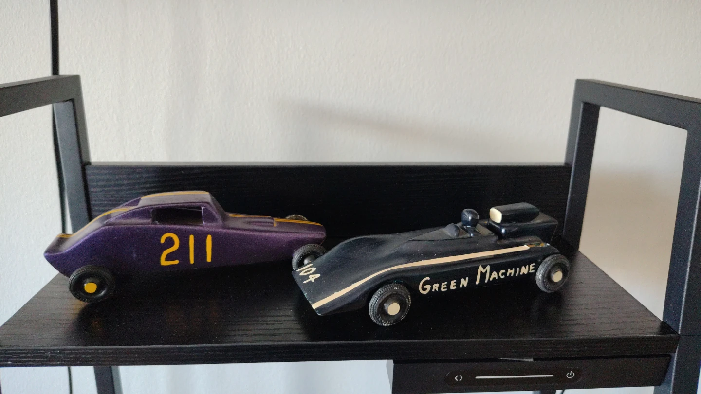 Wooden Toy Race Cars - Purple (211) & Black (Green Machine)