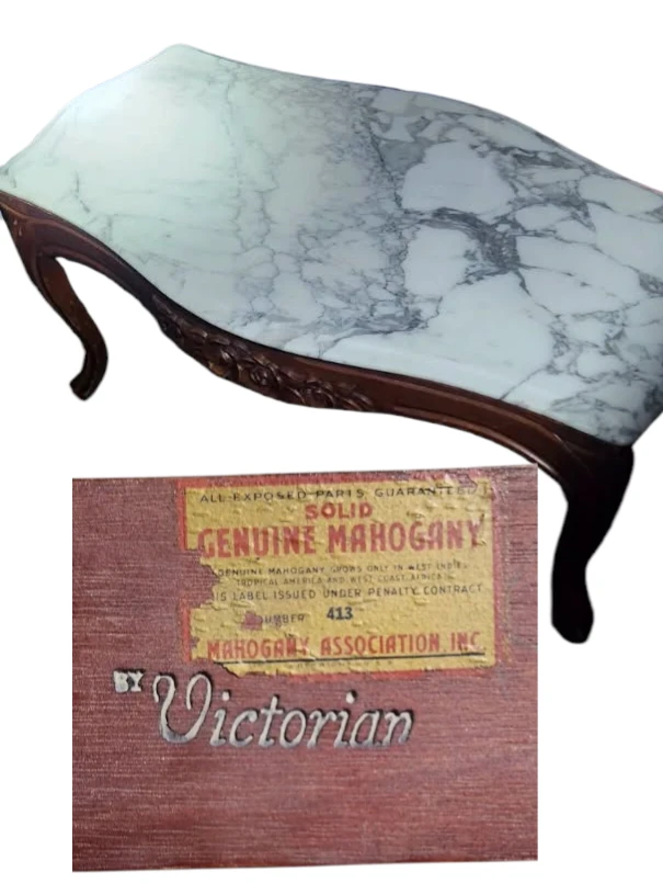 Antique Victorian Coffee Table - Marble Top, Mahogany Base - photo 2
