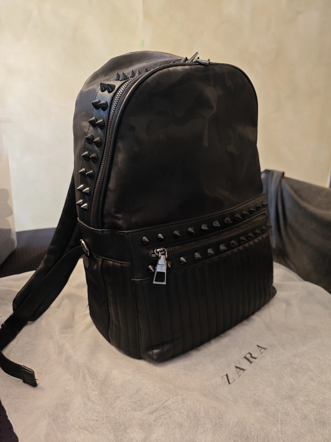 Zara Man Black Studded Backpack