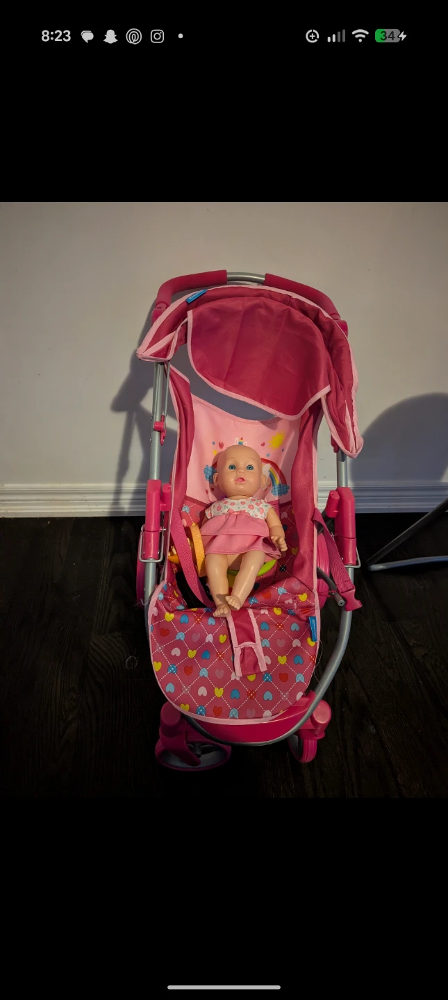 Pink Doll High Chair and Stroller Set
