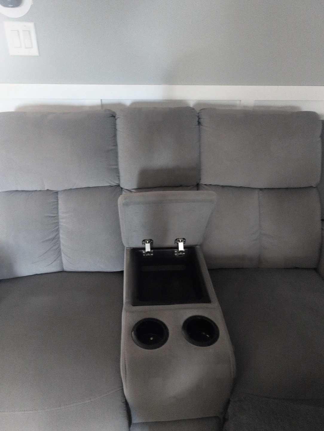 2 Seater Grey Reclining Sofa with Center Console - photo 2