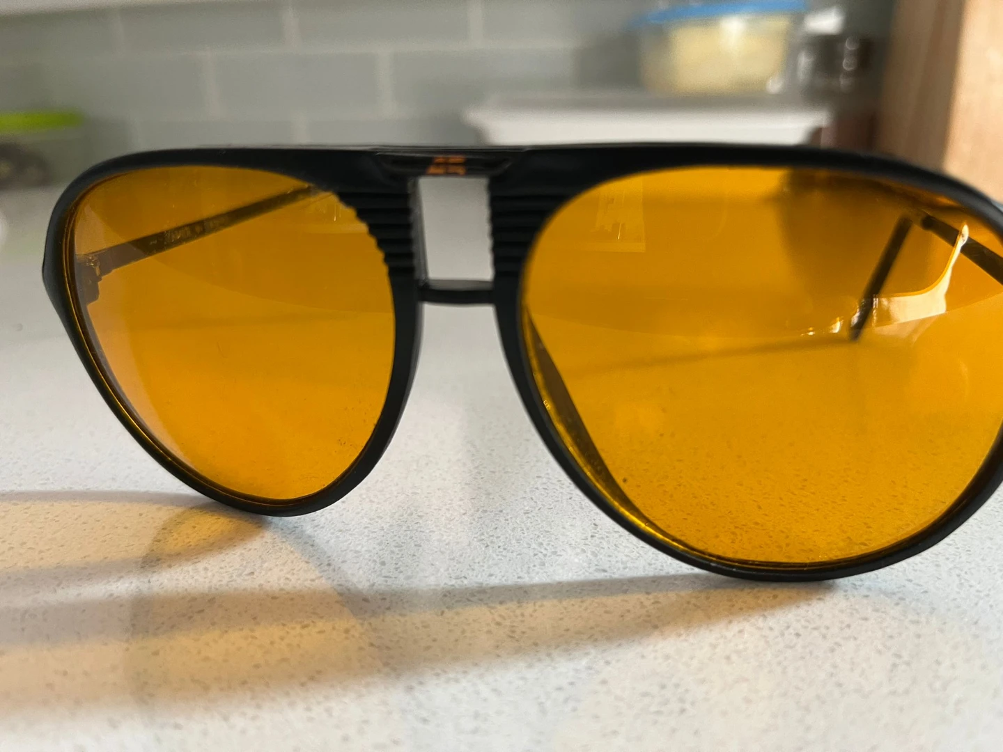 Black Aviator Sunglasses with Orange Lenses - photo 2