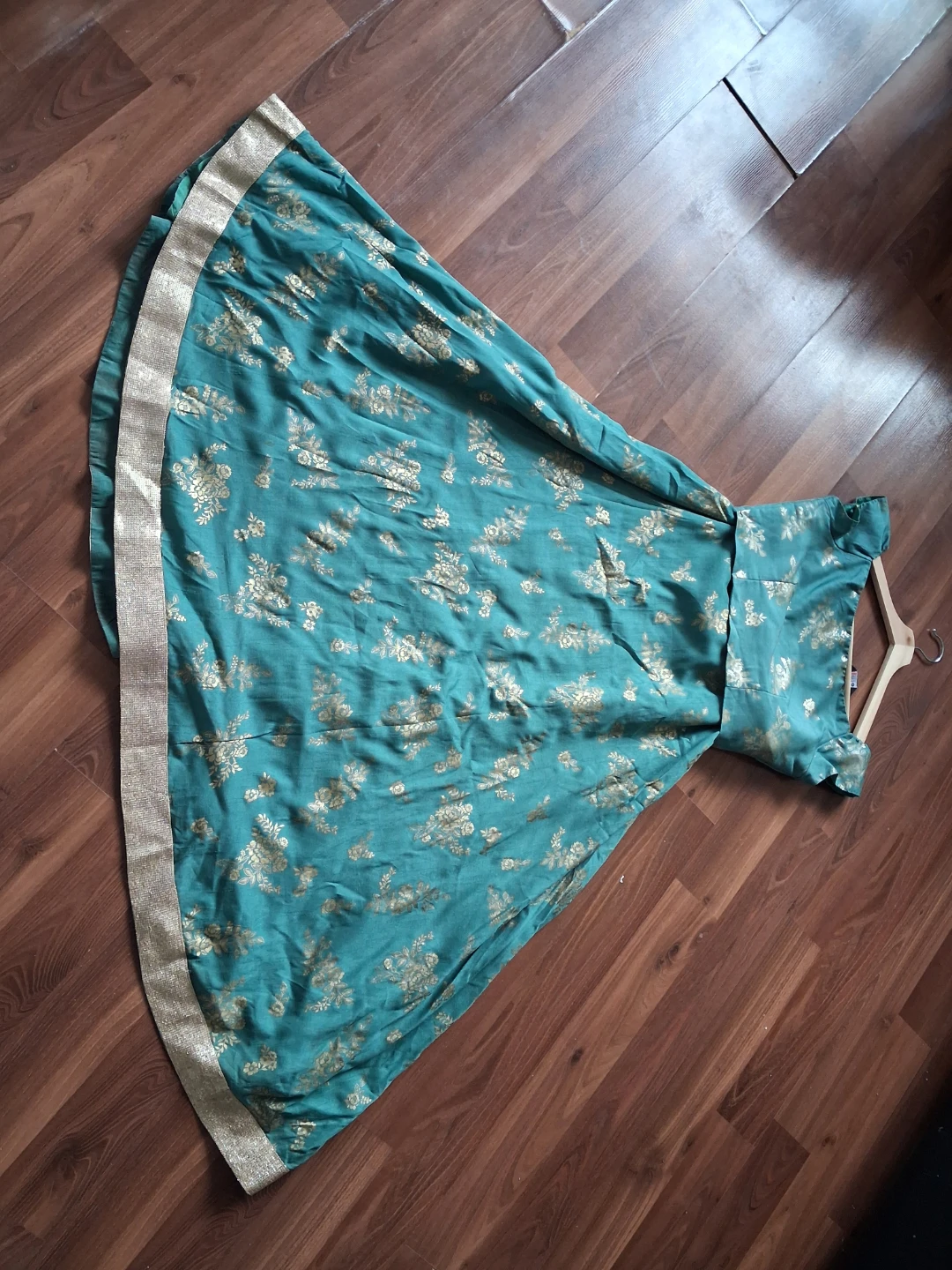 Teal and Gold Floral Print Lehenga Choli