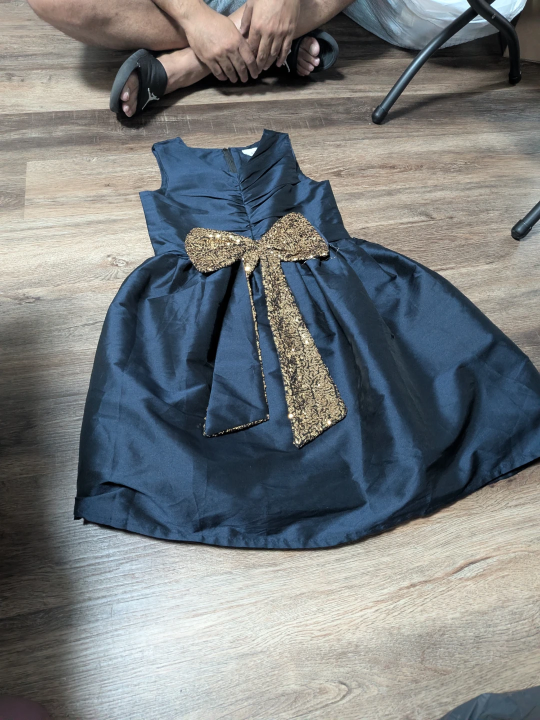 Girls' Navy Blue Dress with Sequin Bow - photo 2