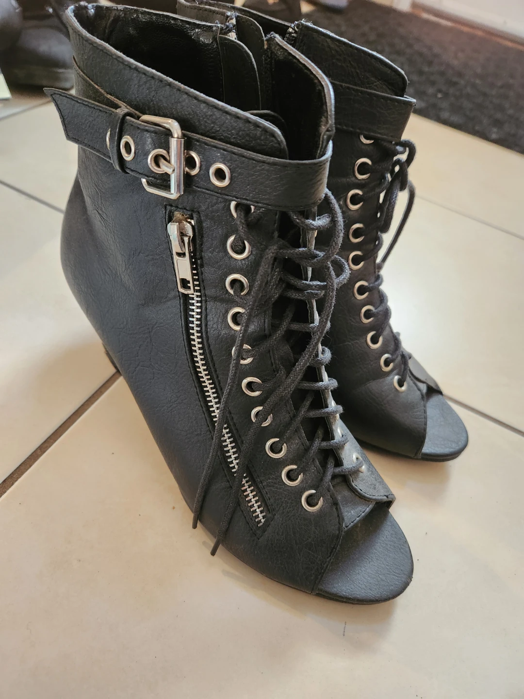 Black Wedge Peep-Toe Boots