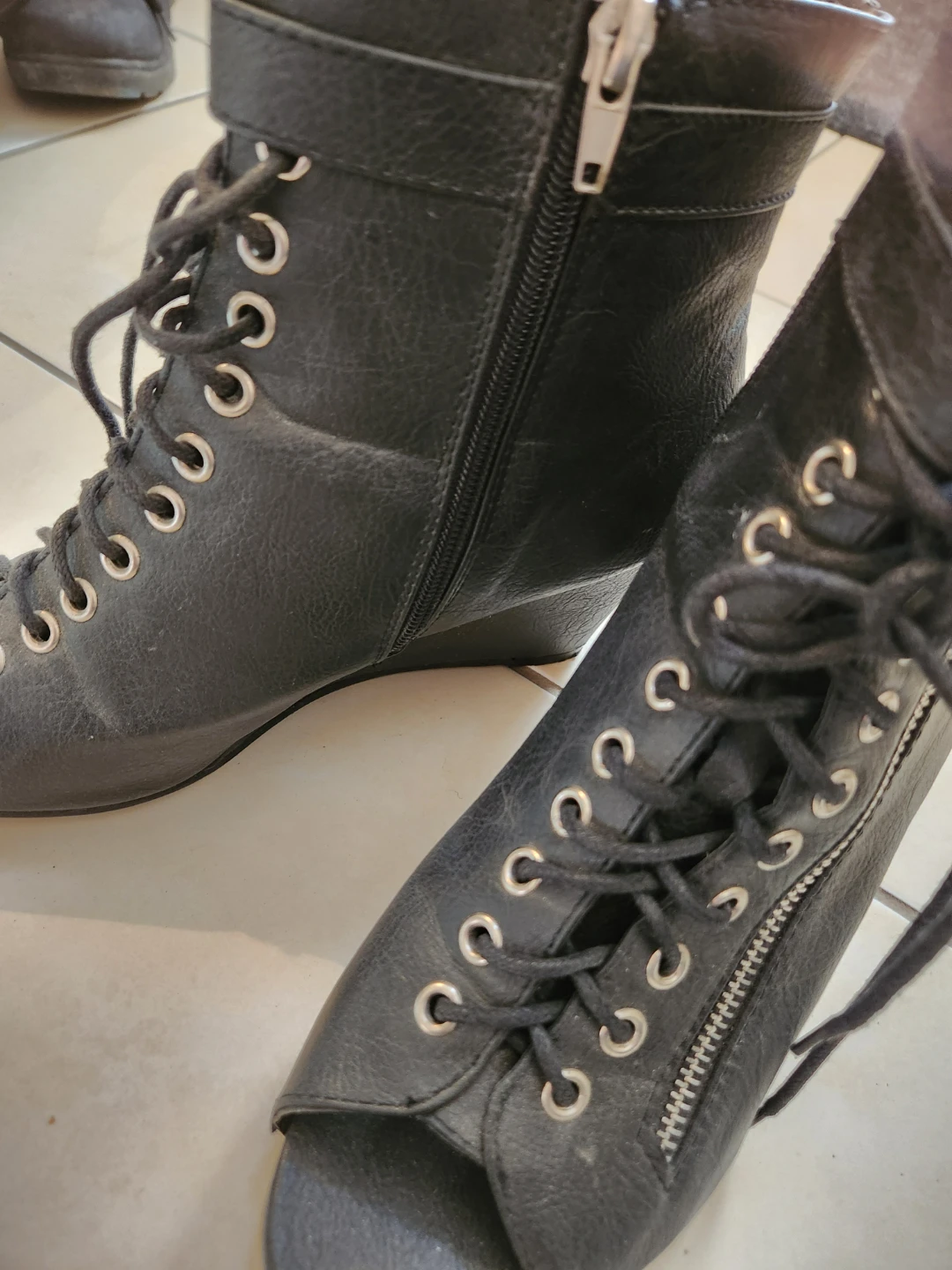 Black Wedge Peep-Toe Boots - photo 3