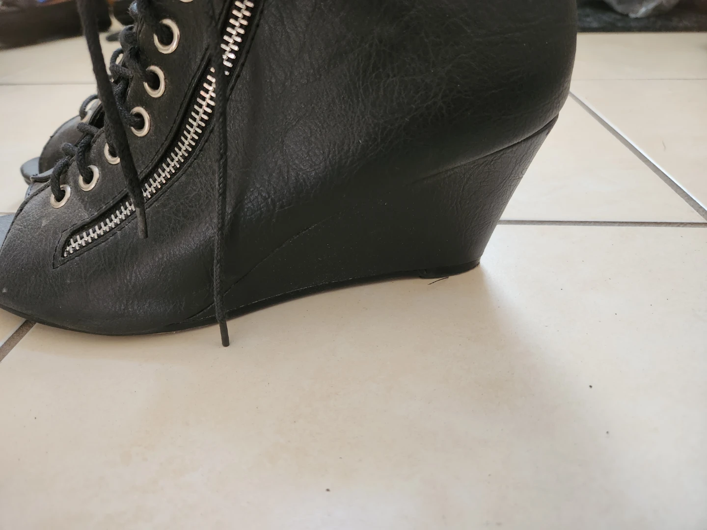 Black Wedge Peep-Toe Boots - photo 4