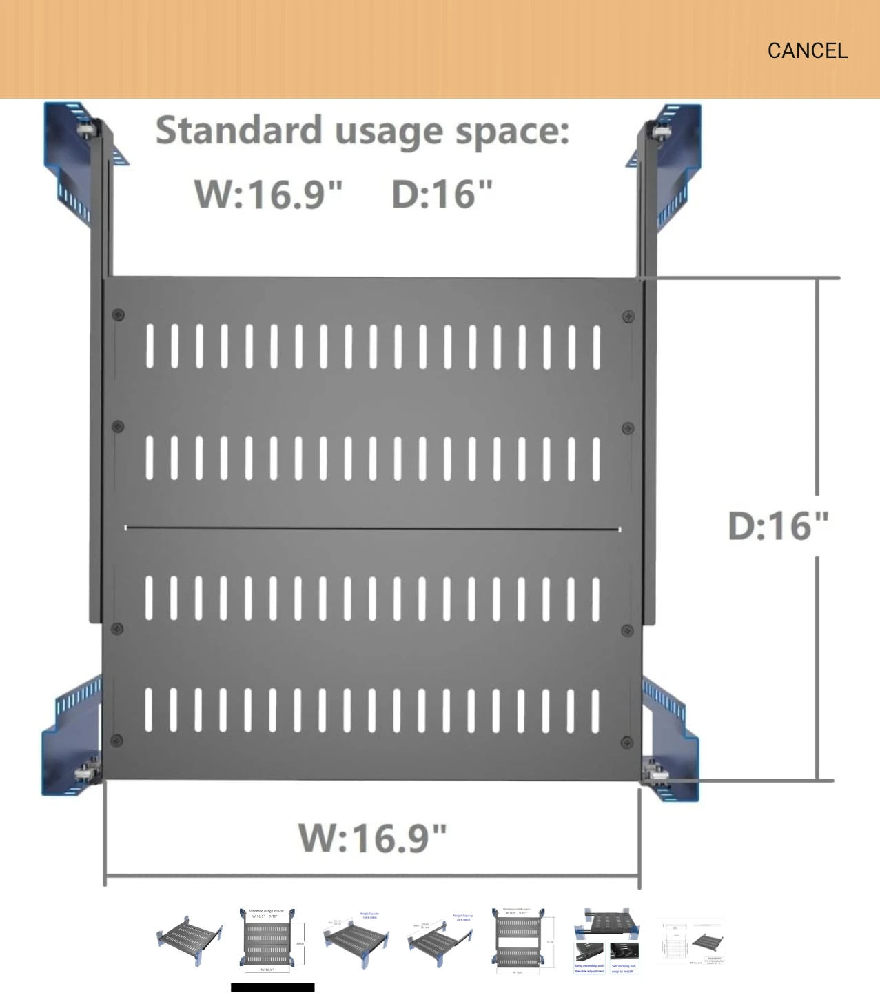 Sliding Server Rack Shelf W:16.9" D:16" - photo 2