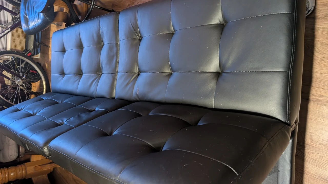Black Faux Leather Loveseat with Cup Holders - photo 2