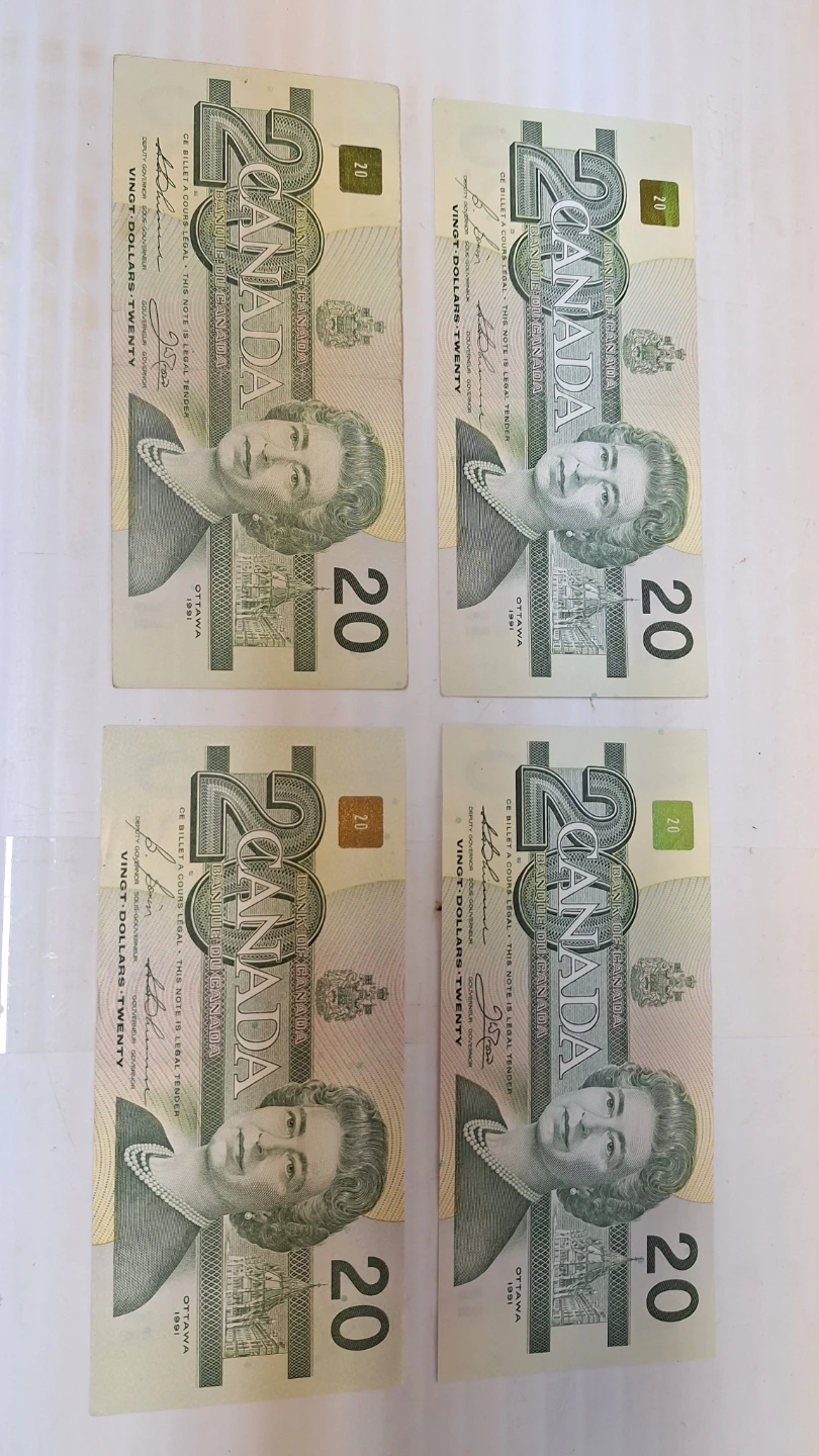 Four Canadian $20 Bills (1991)