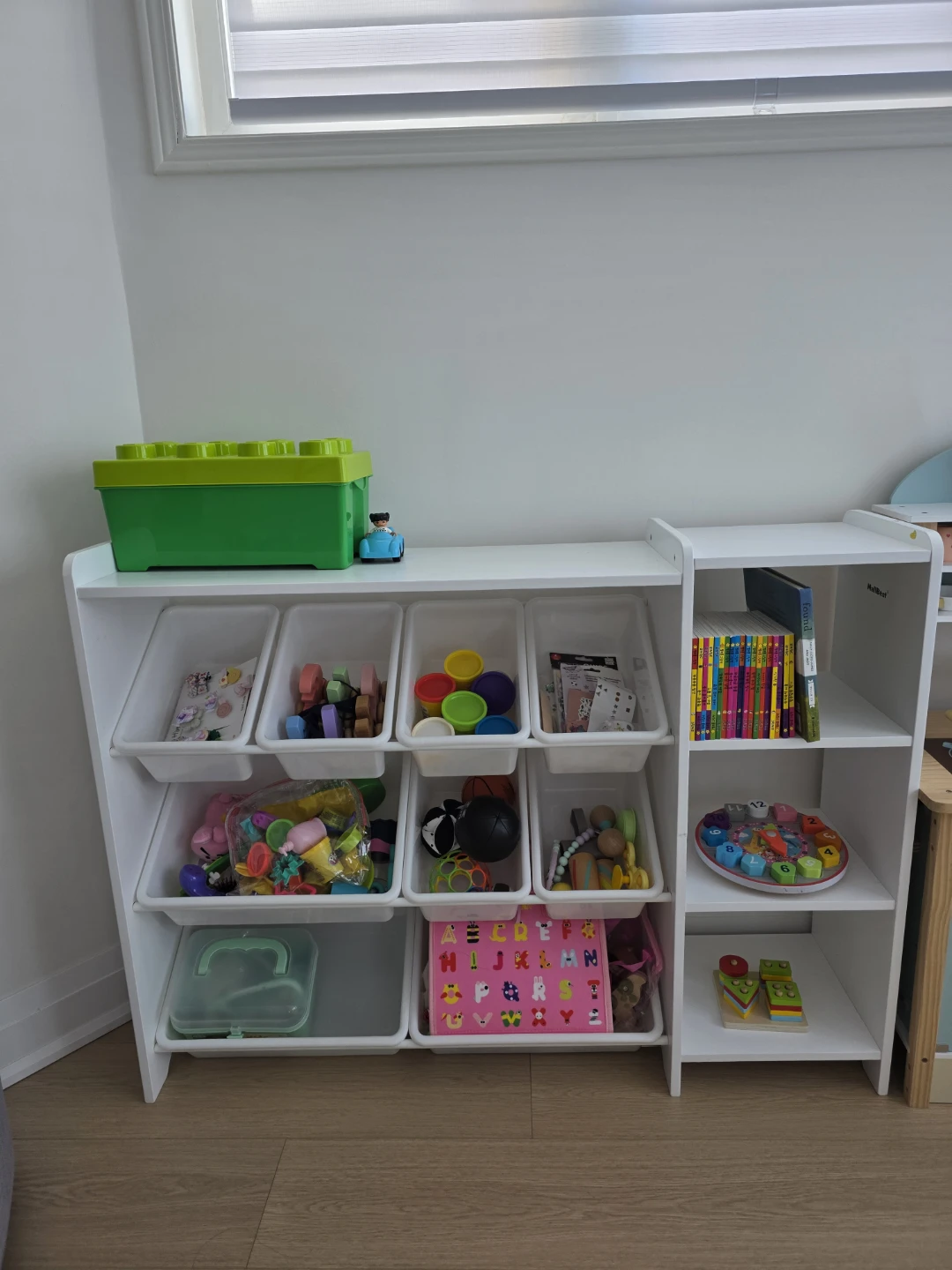 White Toy Organizer Shelf with Bins - Montessori