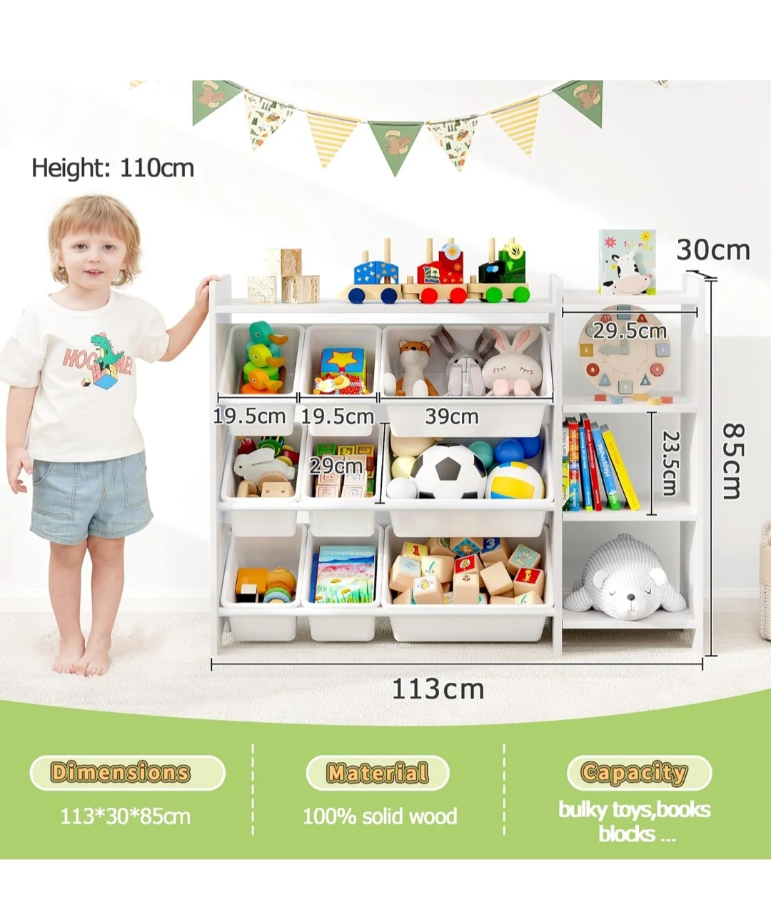 White Toy Organizer Shelf with Bins - Montessori - photo 4