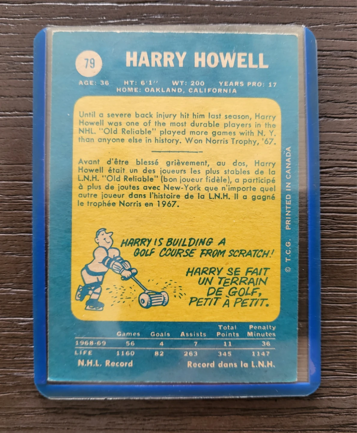 Harry Howell 1968-69 O Pee Chee Hockey Card - photo 2