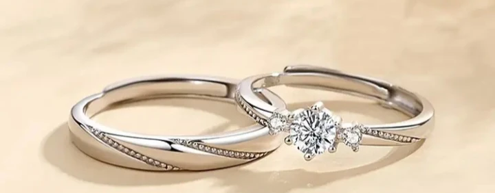 Pair of Diamond Accent Rings - Silver Tone