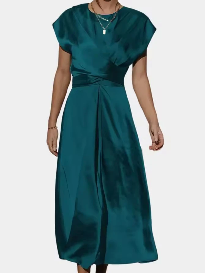 Women's Teal Satin Midi Dress
