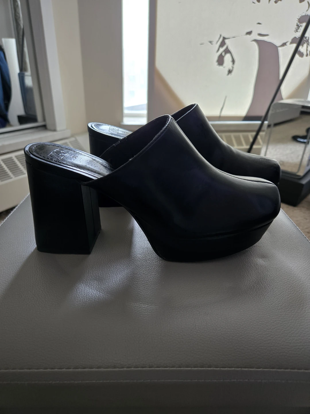 ZARA Black Platform Mules - Size 38