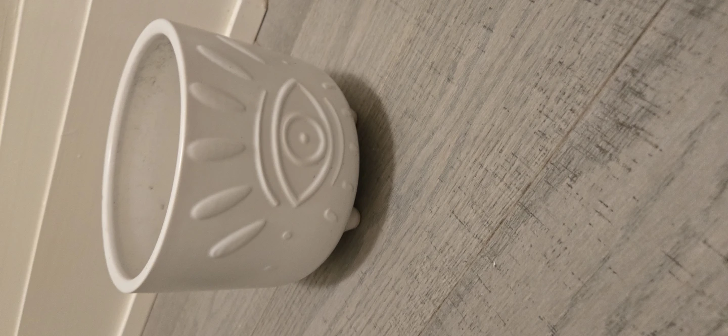 White Ceramic Planter with Eye Design - photo 3