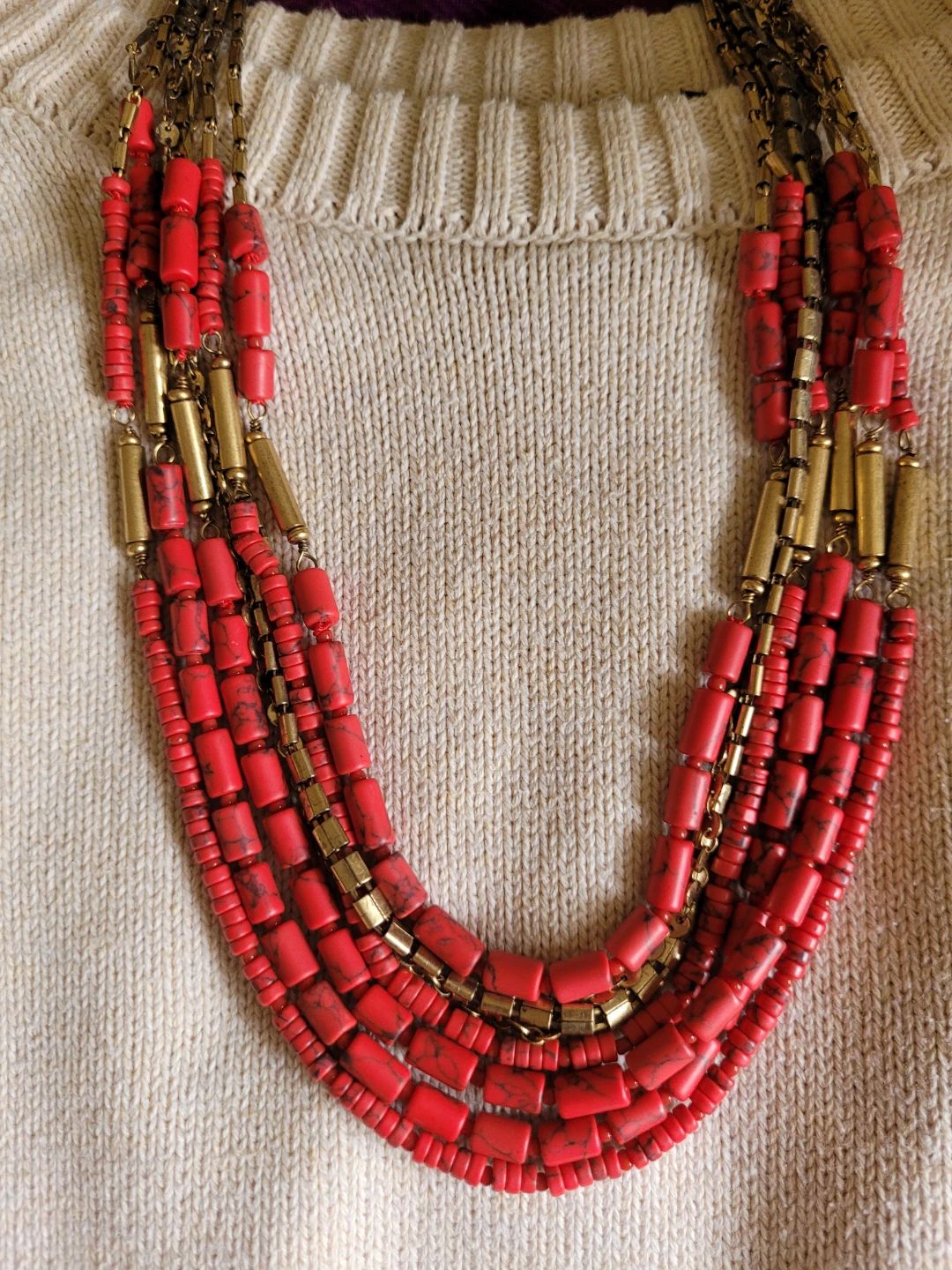 Stella & Dot Layered Red Beaded Necklace - photo 3