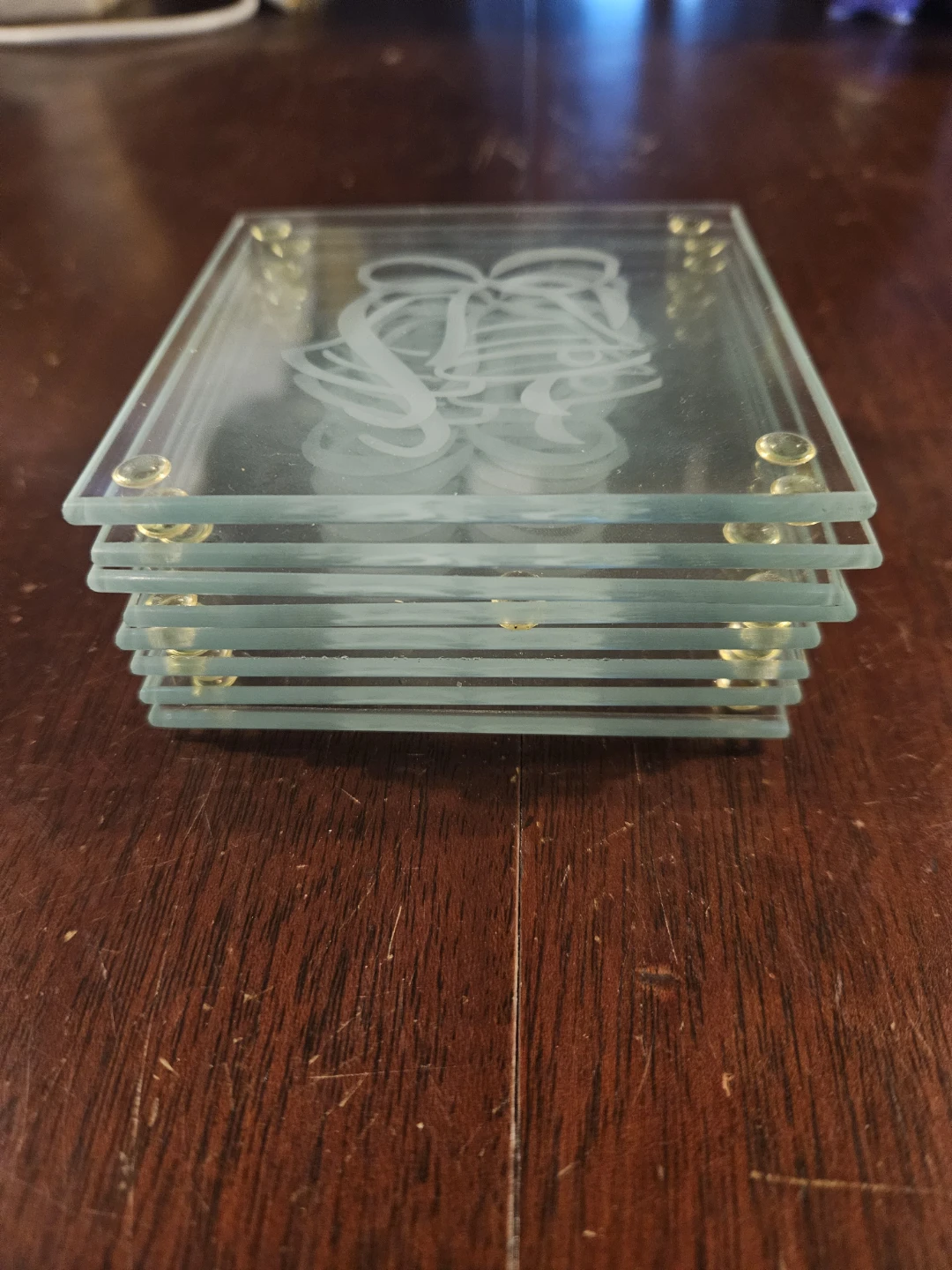 Set of 8 Etched Glass Coasters with Bell Design - photo 2