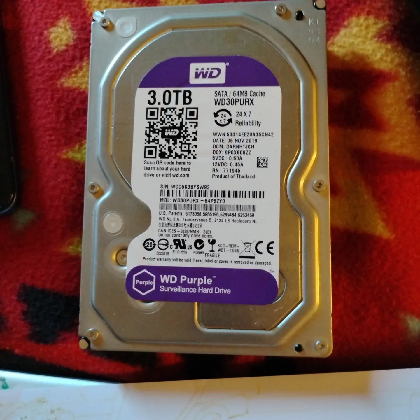 WD 3TB Purple Surveillance Hard Drive