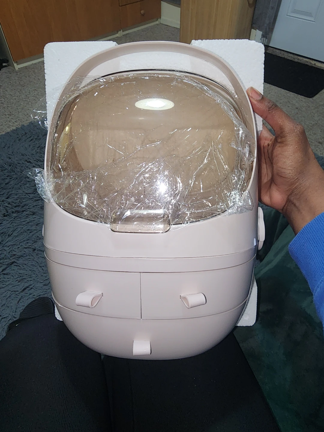 Pink Makeup Organizer with Clear Dome and Drawers